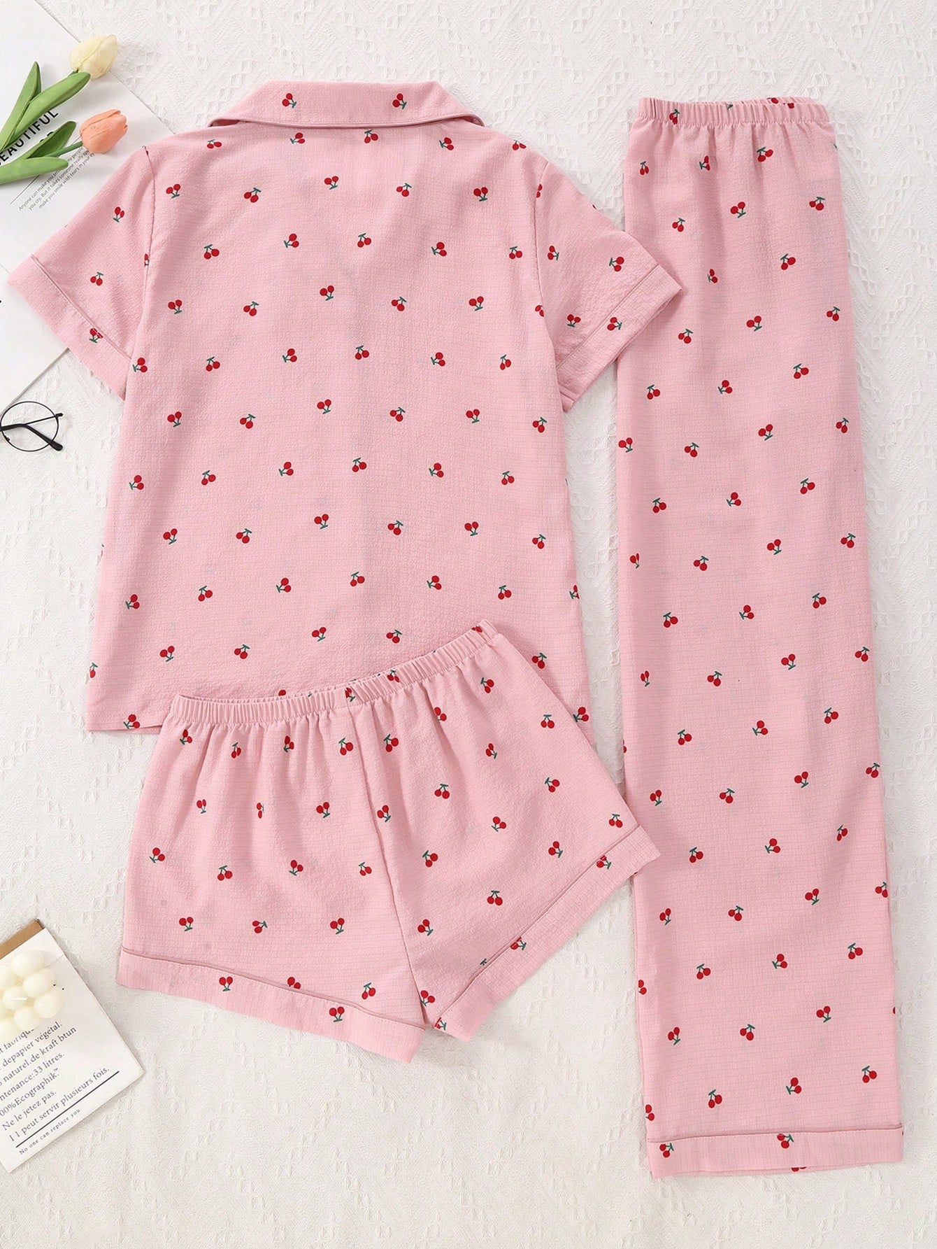 3-Piece Cherry Print Pajama Set