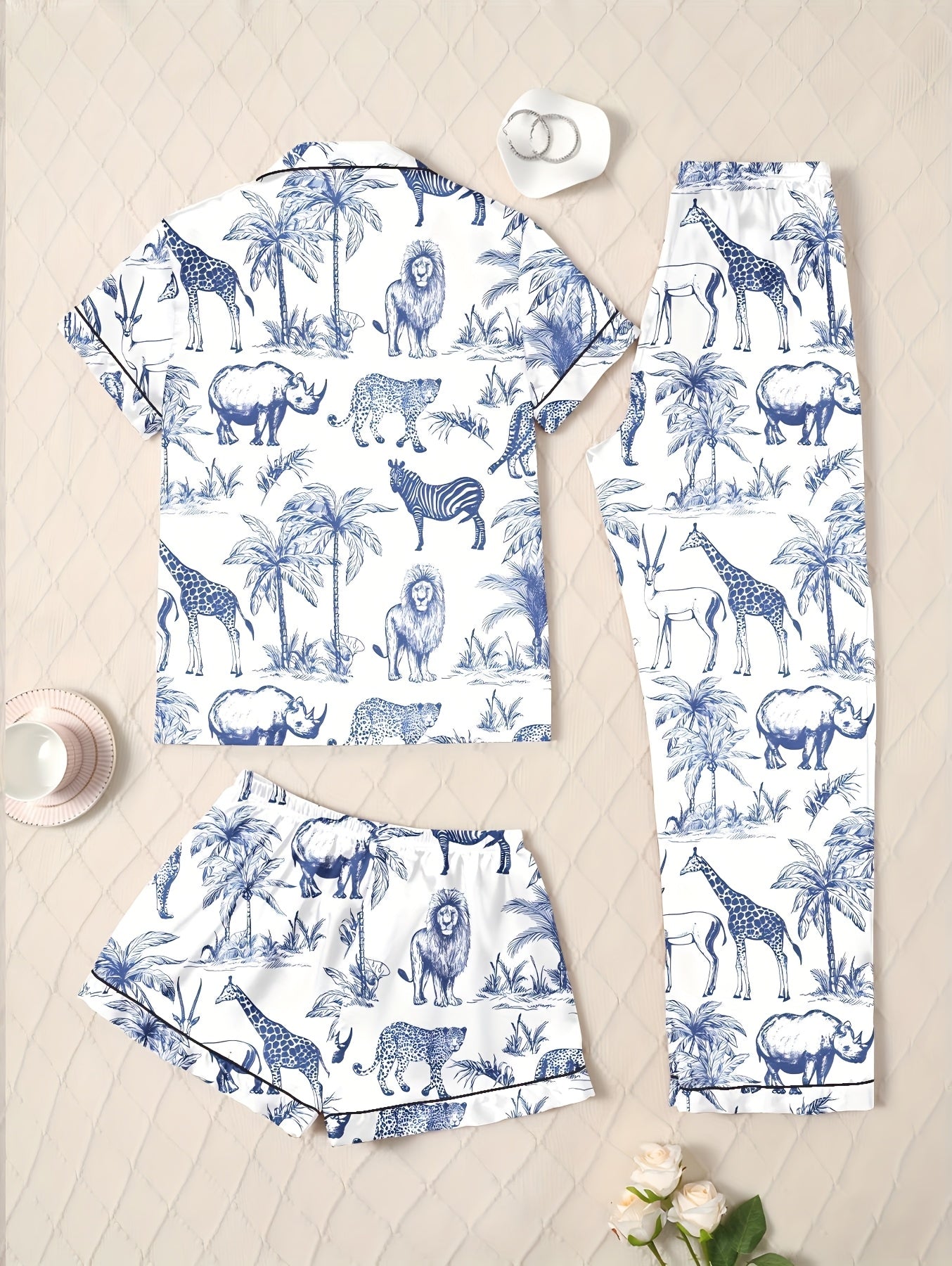 Safari Nights Jungle Print Nightwear Set (3-Piece Combo)