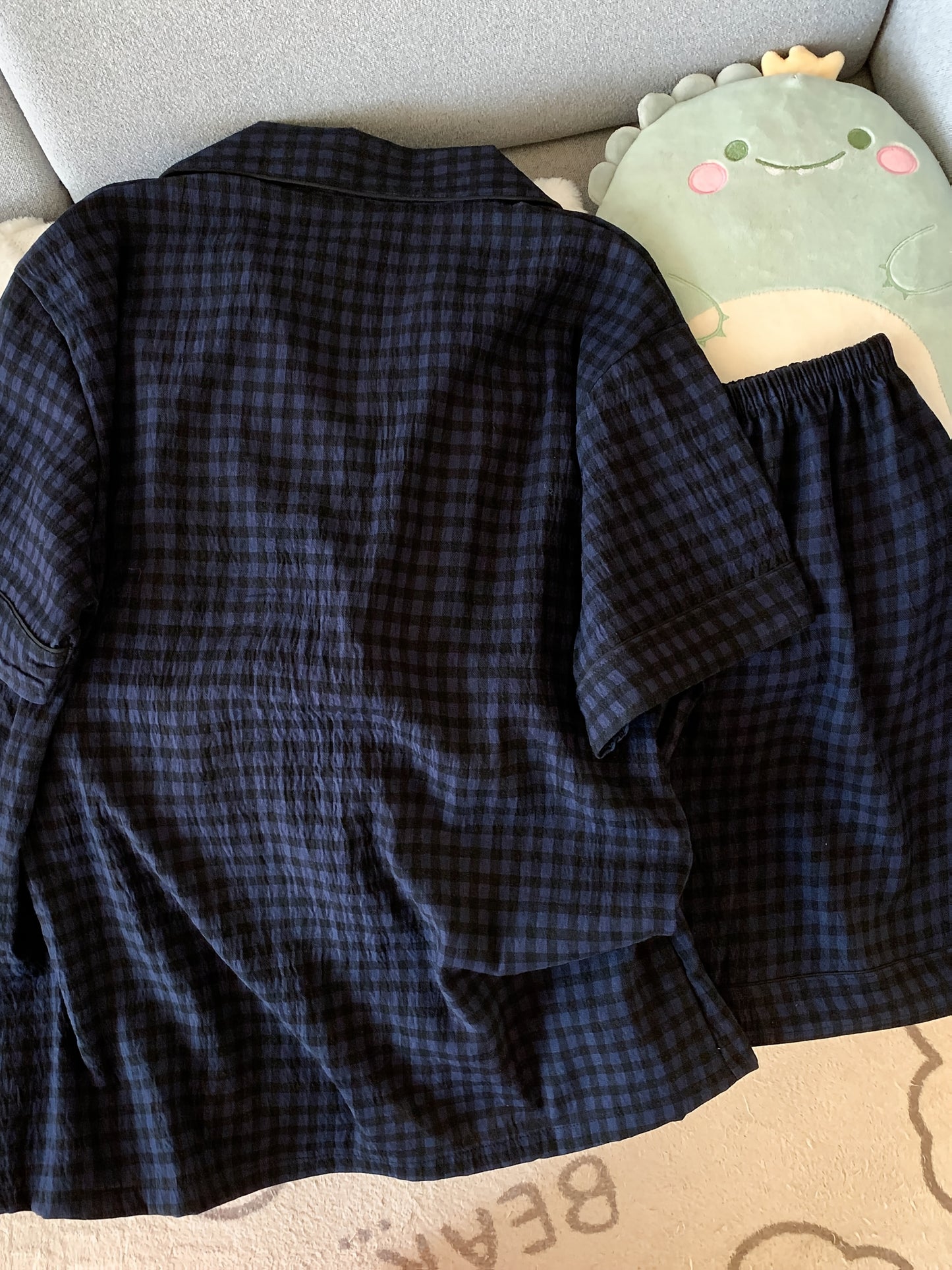 Navy Check Pajama Set with Hello Kitty Pocket β Shirt & Shorts