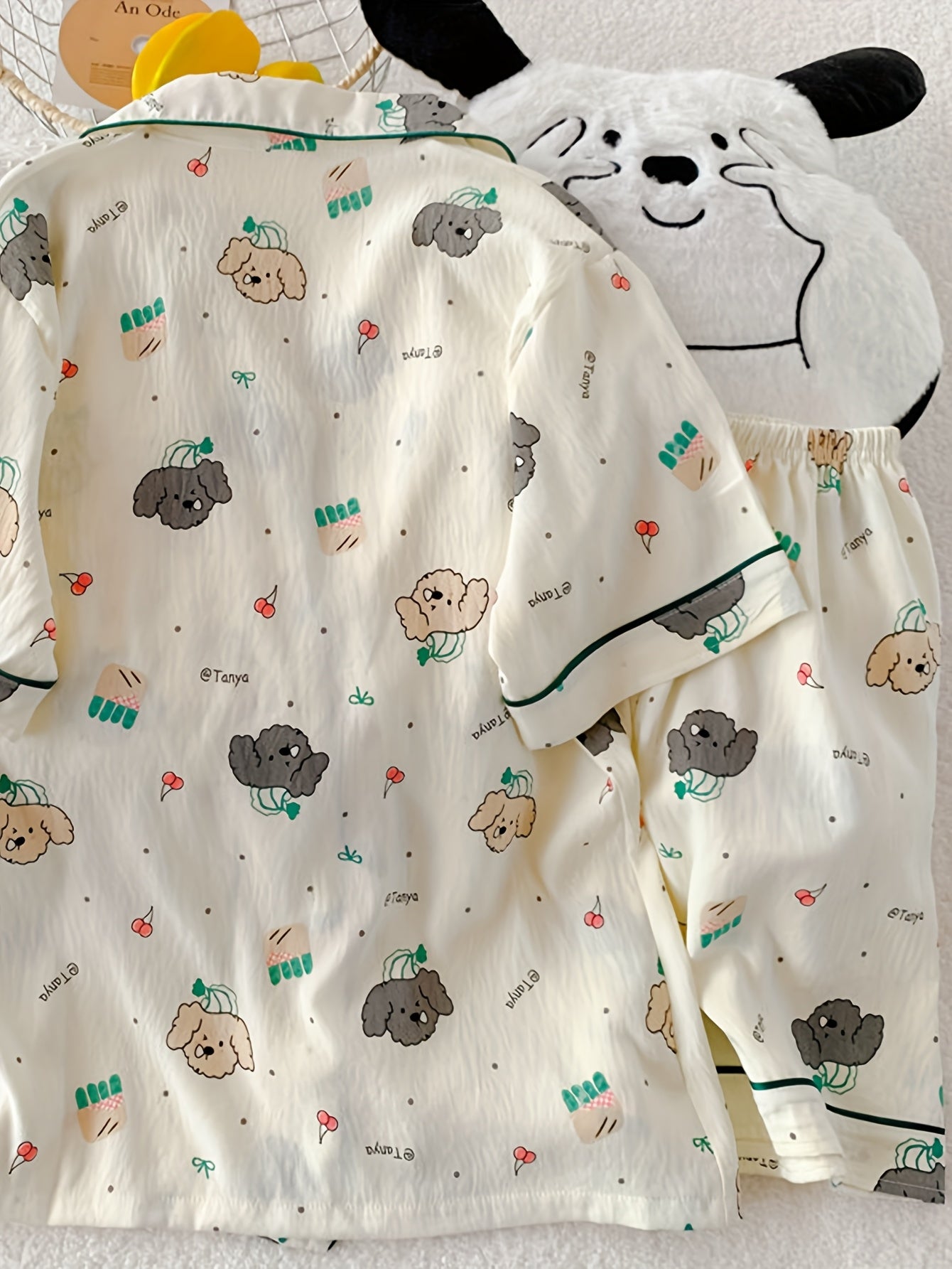 Poodle Puppy Print Pajama Set – Short Sleeve Shirt & Shorts
