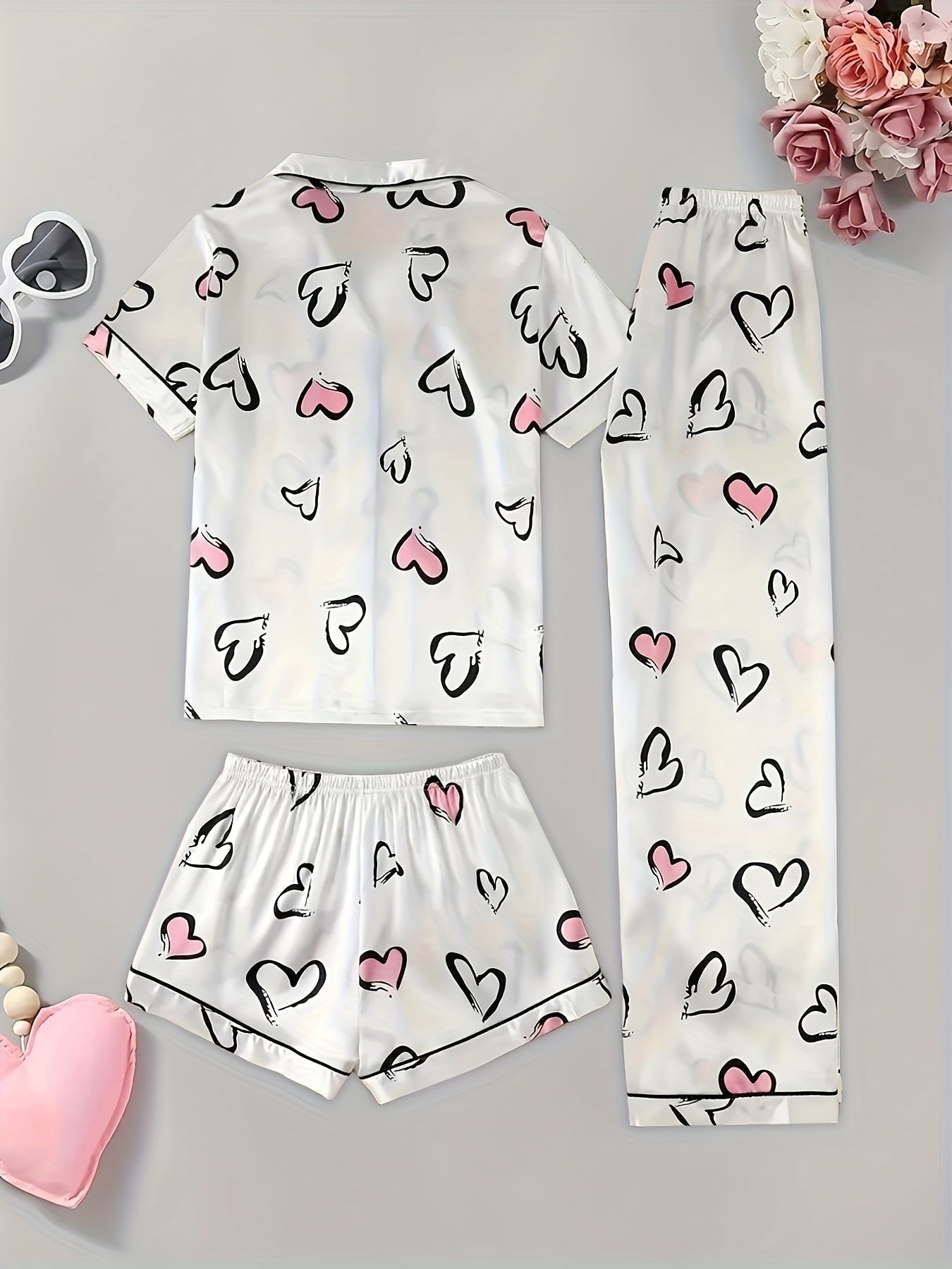 Sweetheart Satin Nightwear Set (3-Piece Combo) πβ¨