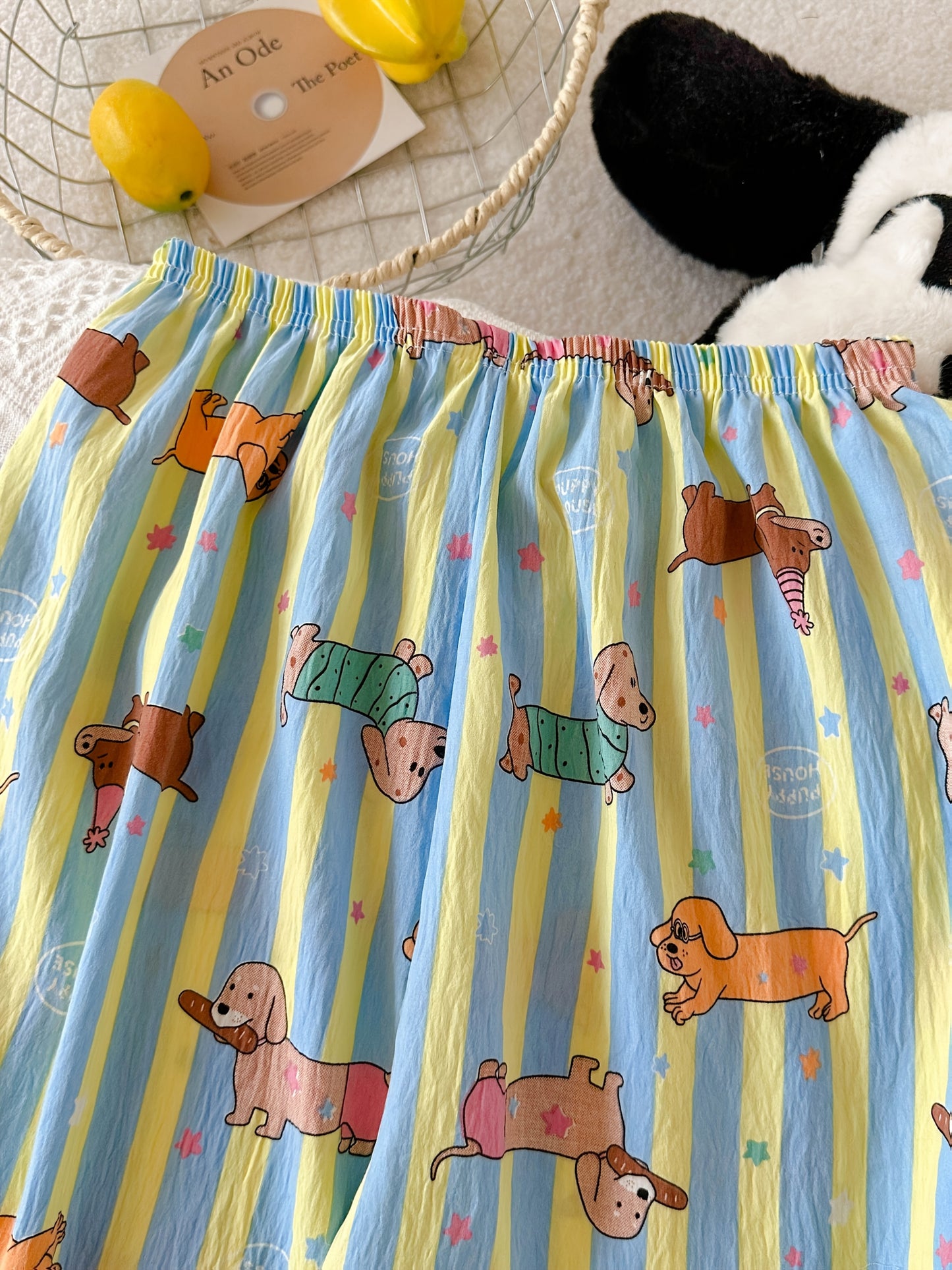 Cute Dachshund Print Striped Pajama Set β Short Sleeve & Shorts