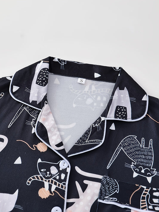 Purrfect Dreams Cat Print Nightwear Set (3-Piece Combo)