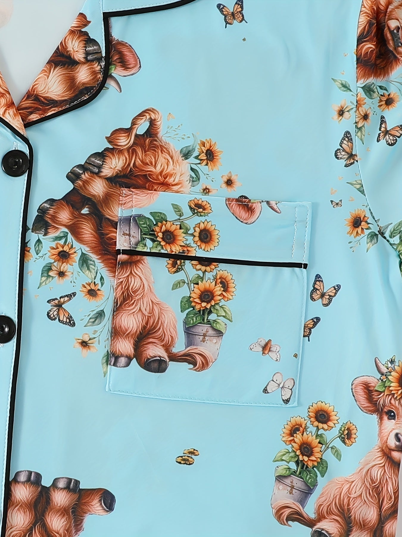 Sunny Highland Cow Nightwear Set (3-Piece Combo)