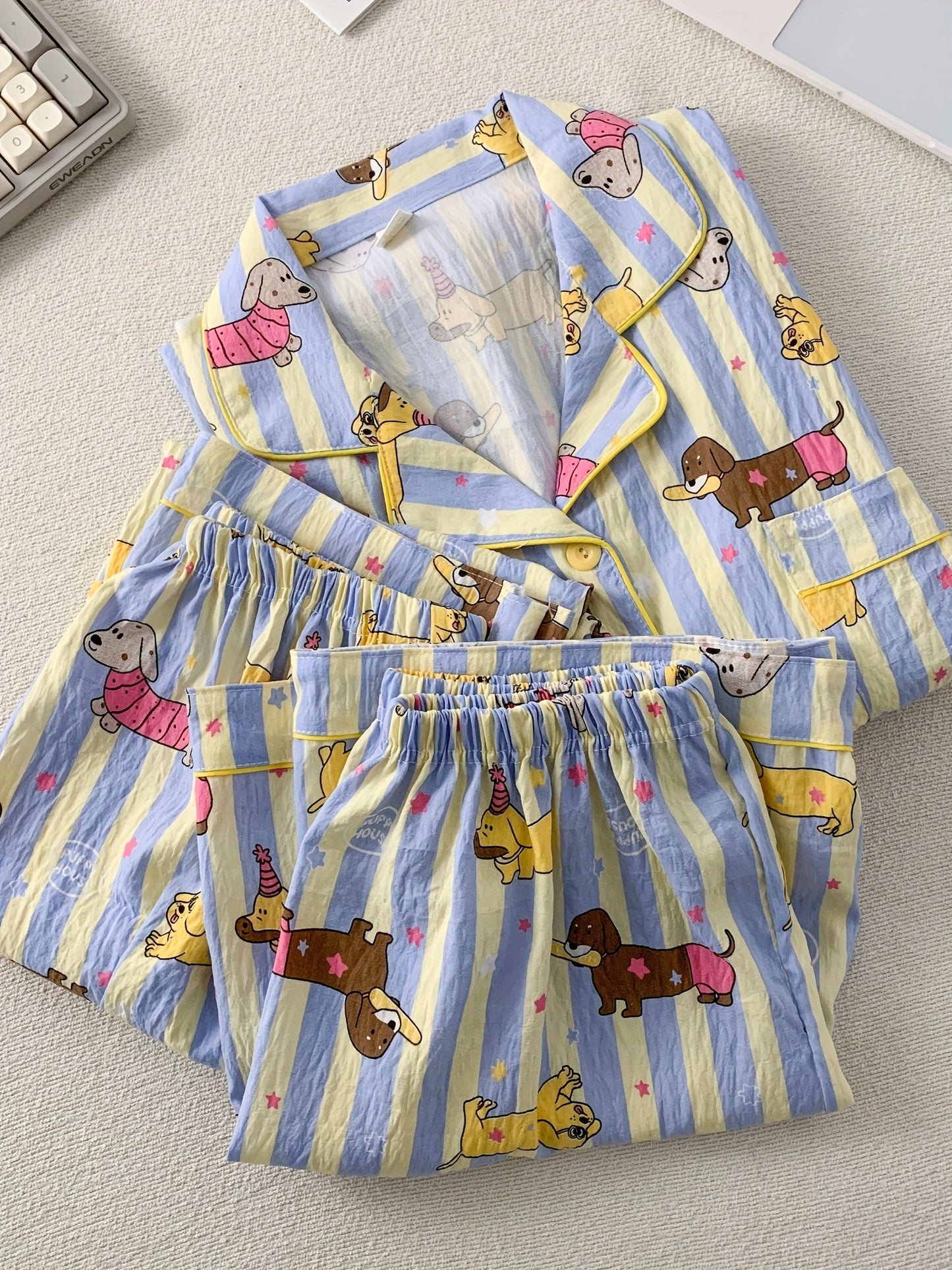 3-in-1 Dachshund Print Pajama Set – Shirt, Shorts & Pants