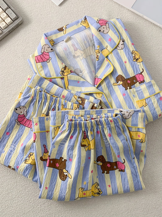 3-in-1 Dachshund Print Pajama Set – Shirt, Shorts & Pants