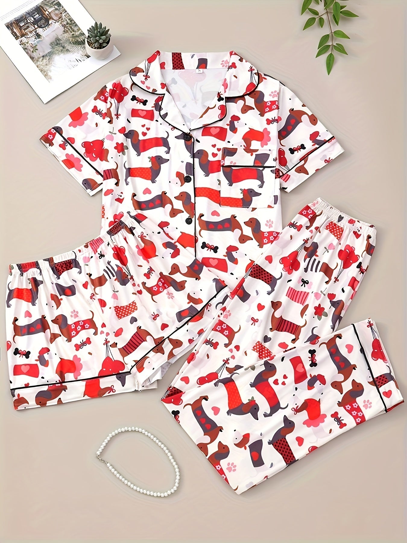 Pawfect Love Dog Print Nightwear Set (3-Piece Combo)