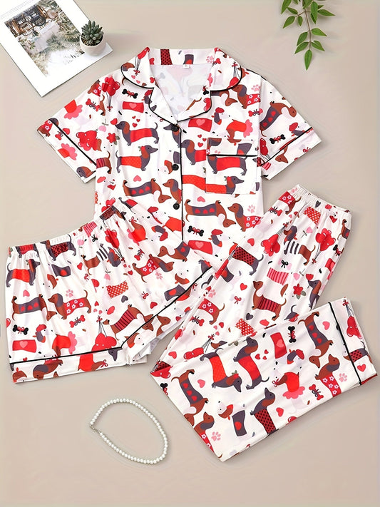 Pawfect Love Dog Print Nightwear Set (3-Piece Combo)