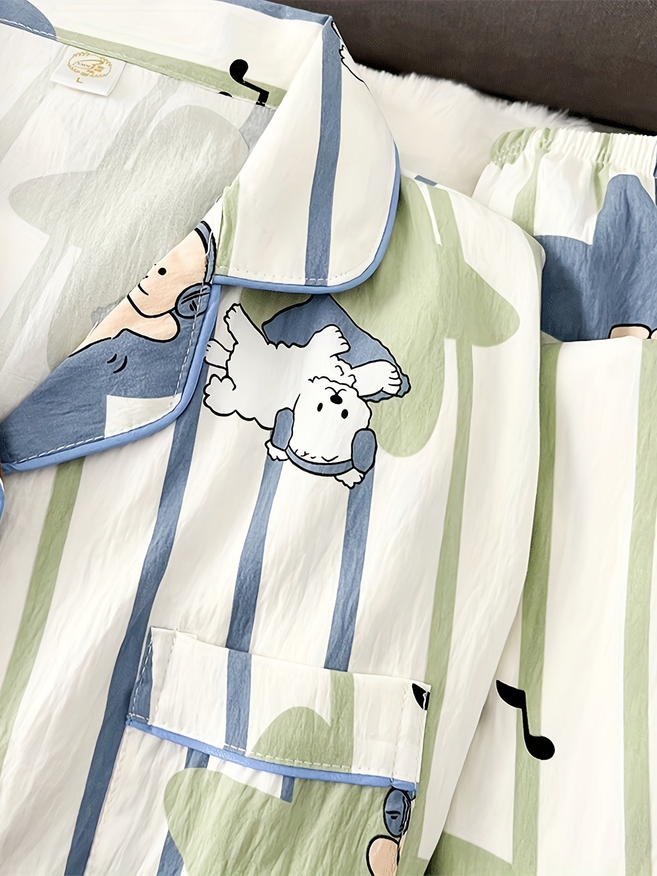 Puppy Print Striped Pajama Set – Shirt & Pants