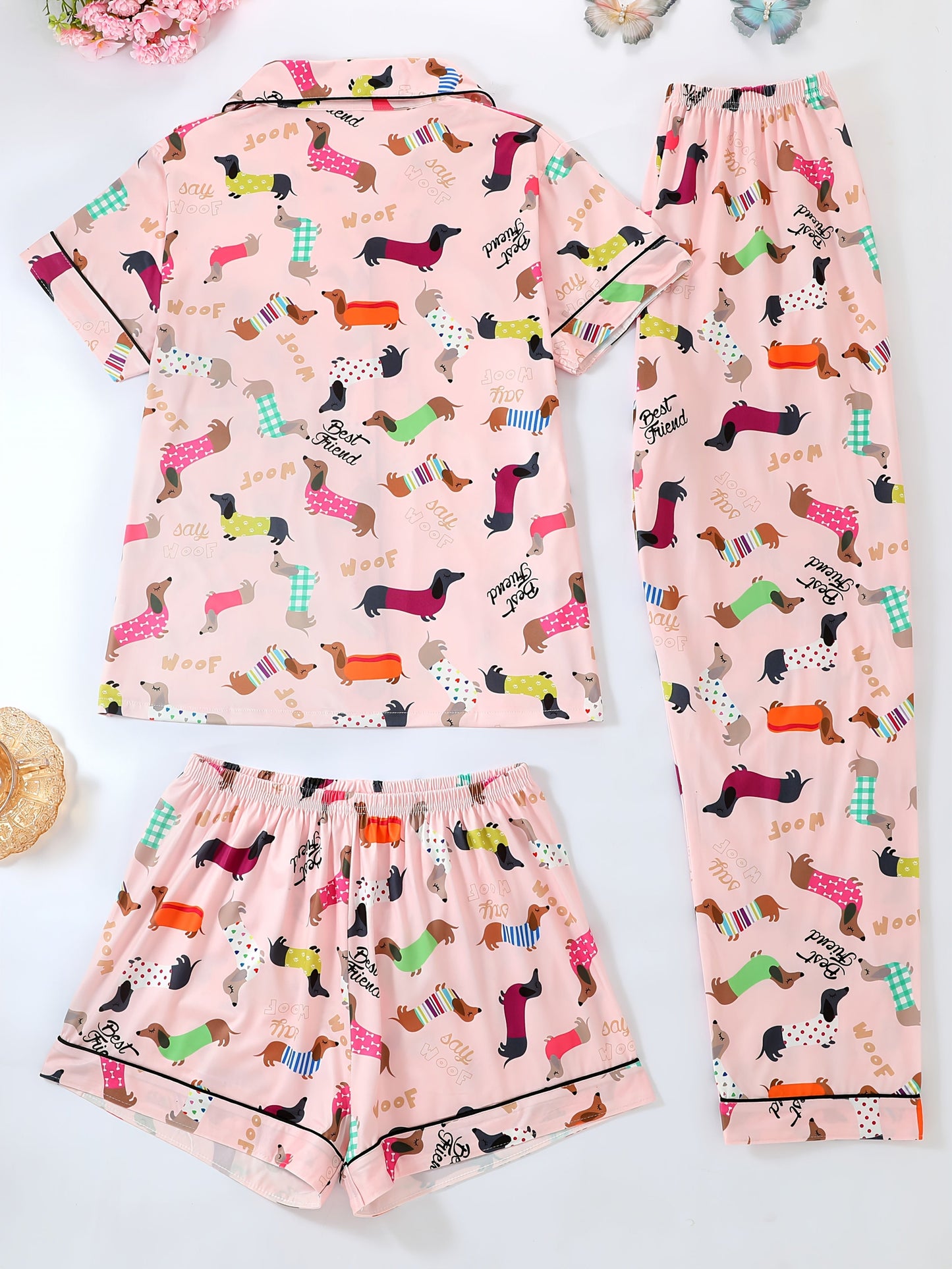 Puppy Love Satin Nightwear Set (3-Piece Combo)