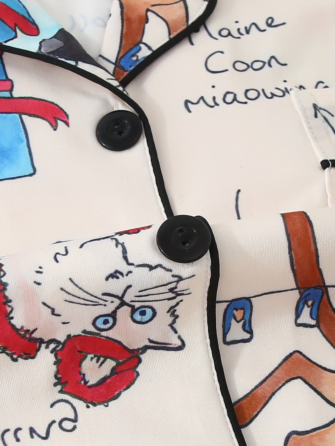 Festive Cat Doodle Satin Nightwear Set (3-Piece Combo)