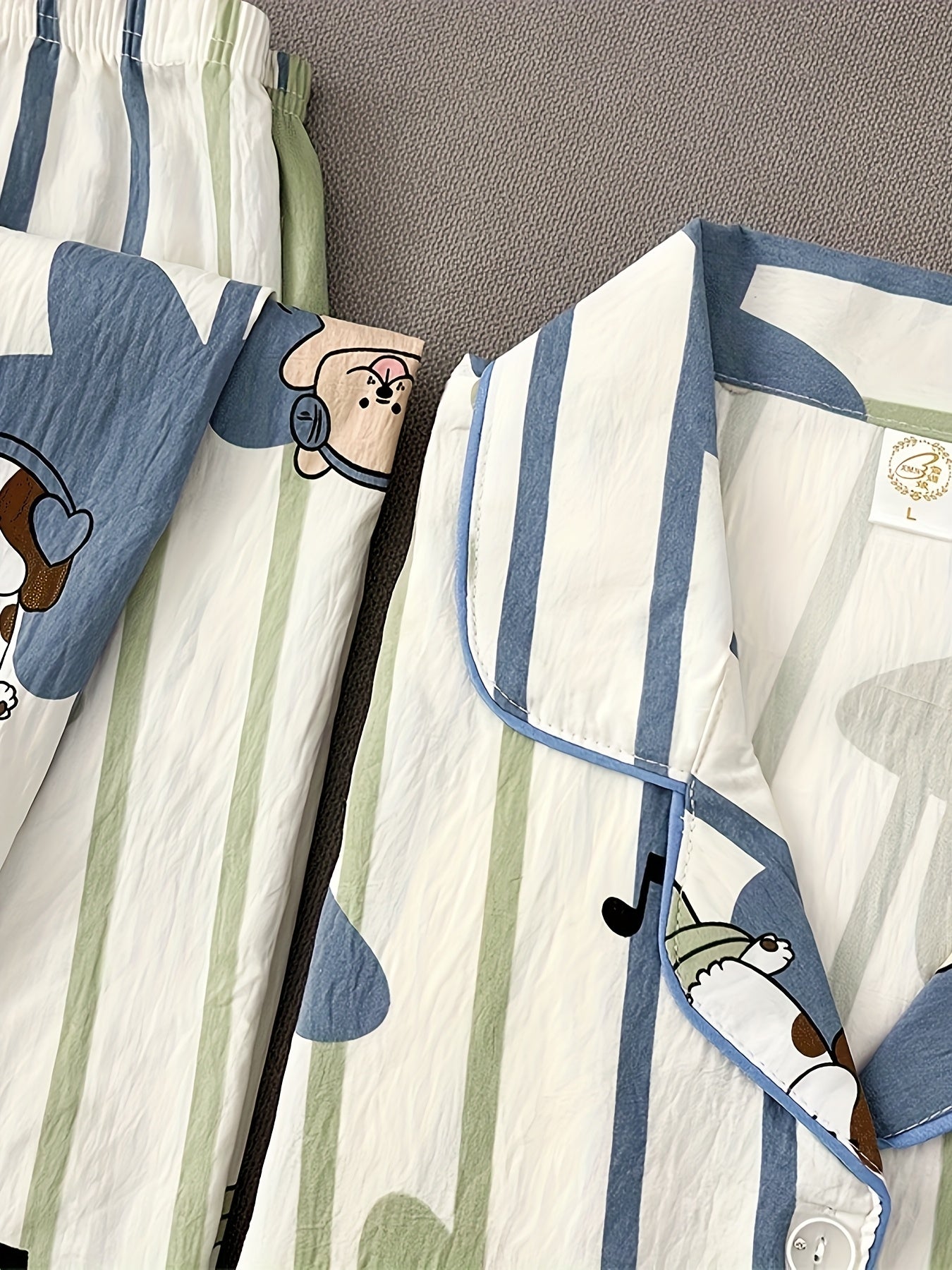 Puppy Print Striped Pajama Set – Shirt & Pants