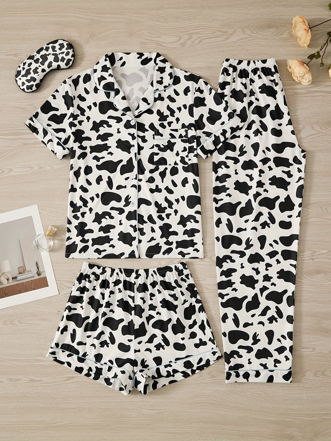 Classic Cow Print Nightwear Set (3-Piece Combo)