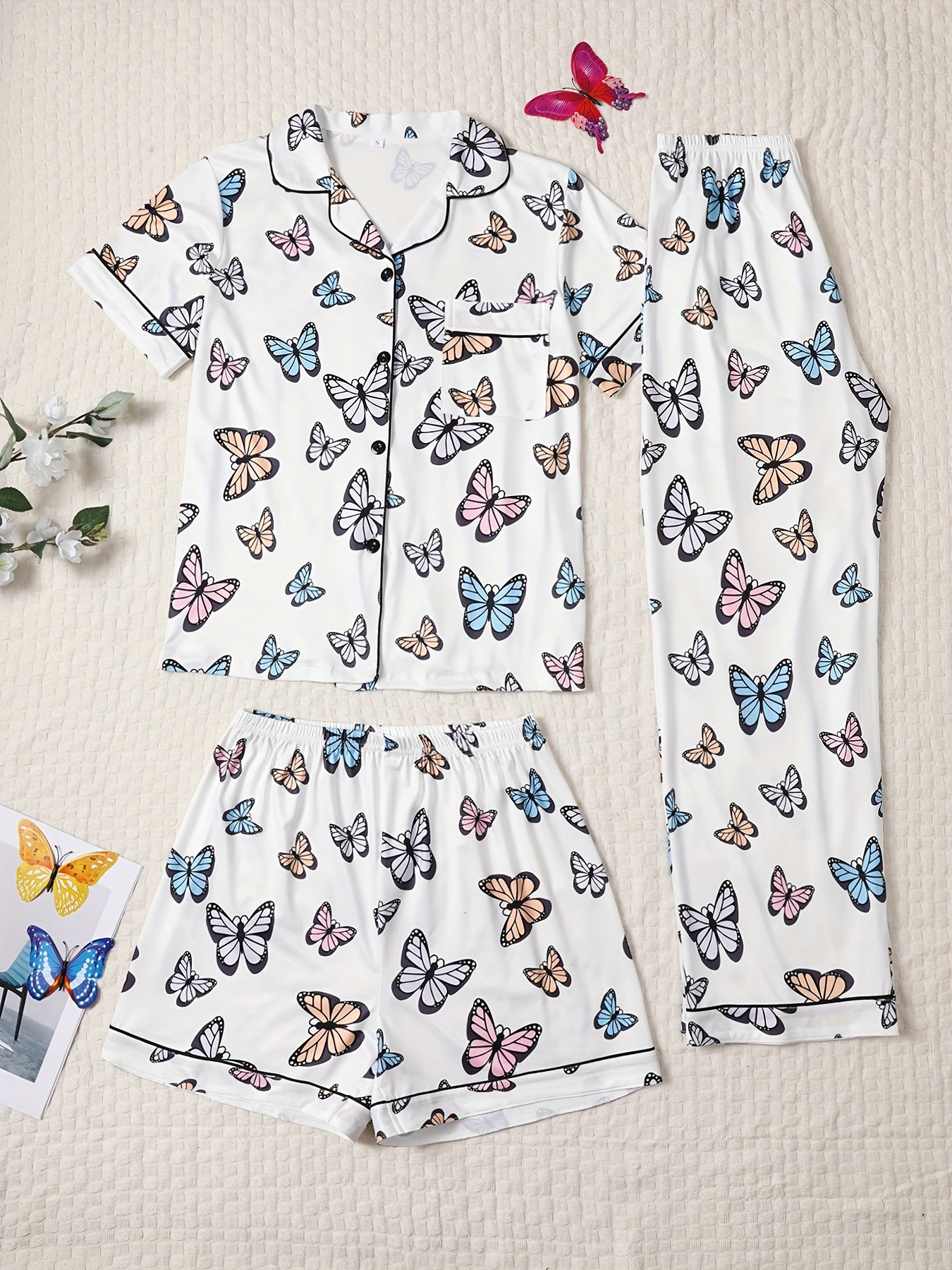 Butterfly Bliss Nightwear Set (3-Piece Combo)