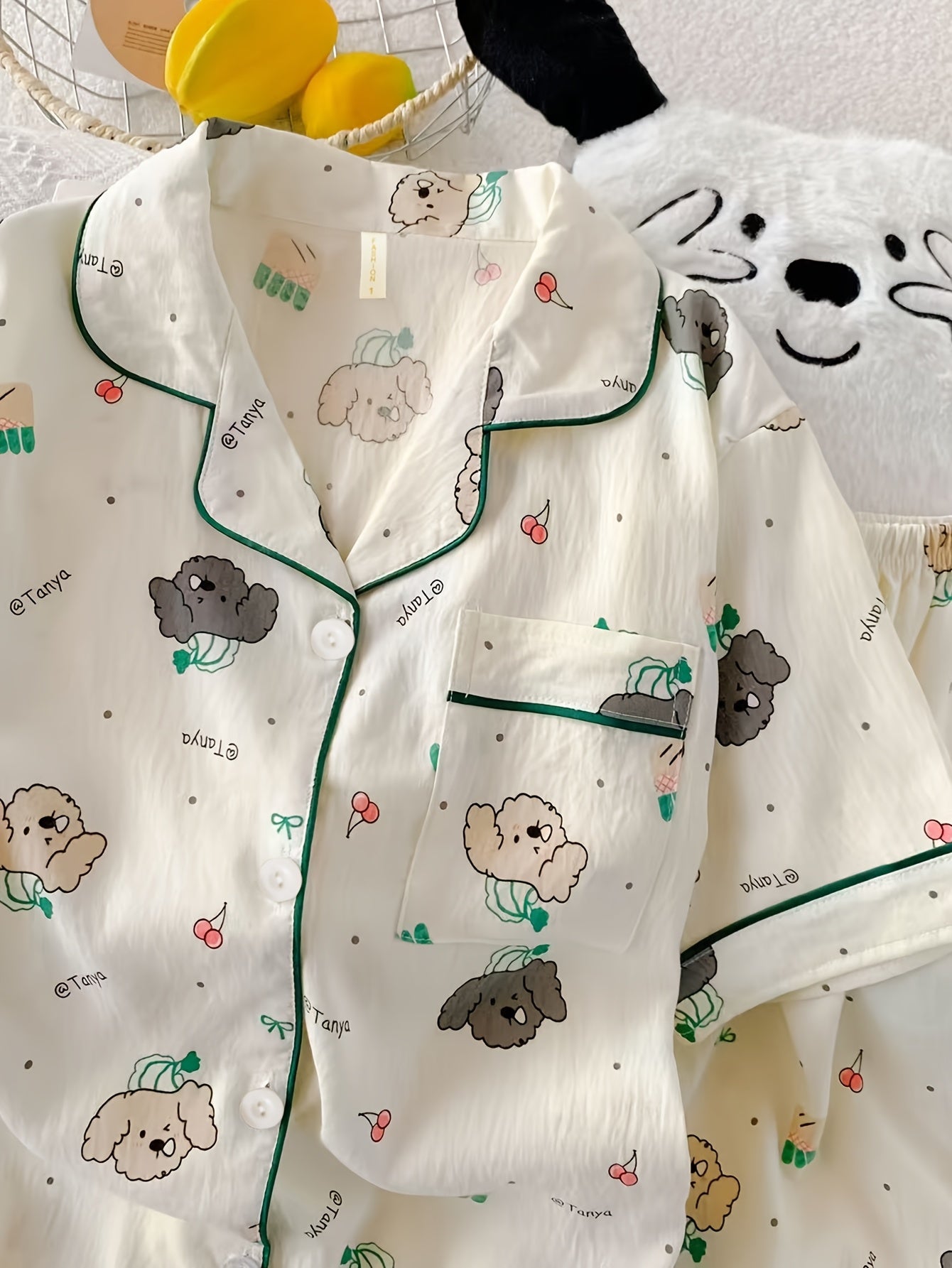Poodle Puppy Print Pajama Set – Short Sleeve Shirt & Shorts